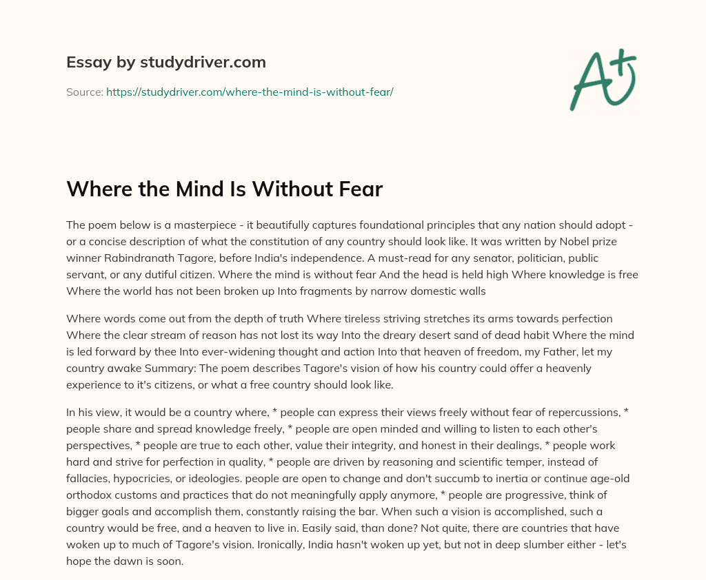 Where the Mind is Without Fear essay
