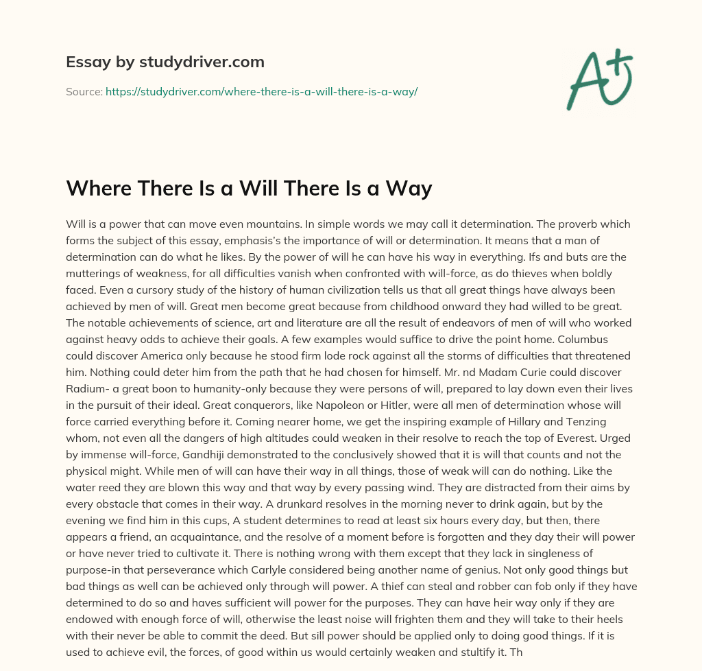 Where there is a Will there is a Way essay