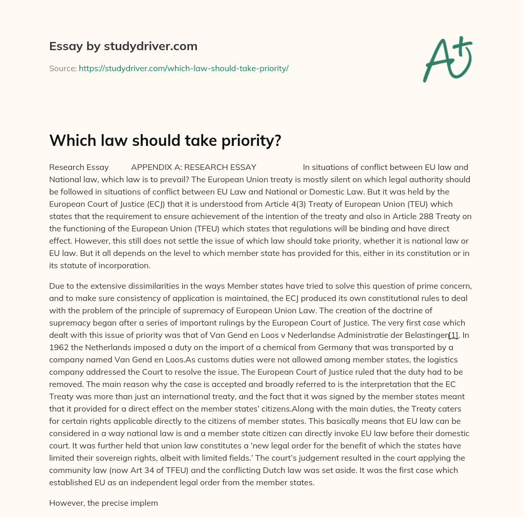 Which Law should Take Priority? essay