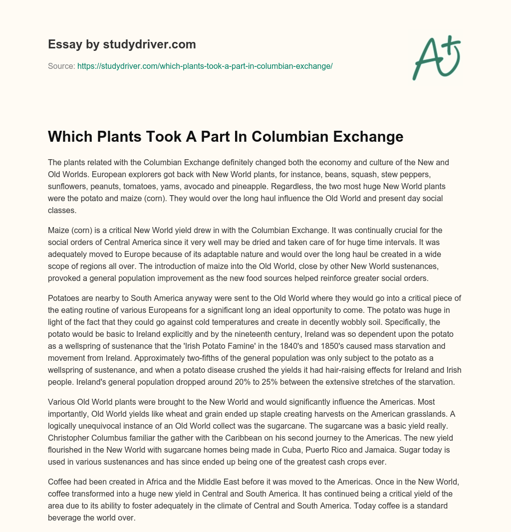 Which Plants Took a Part in Columbian Exchange essay