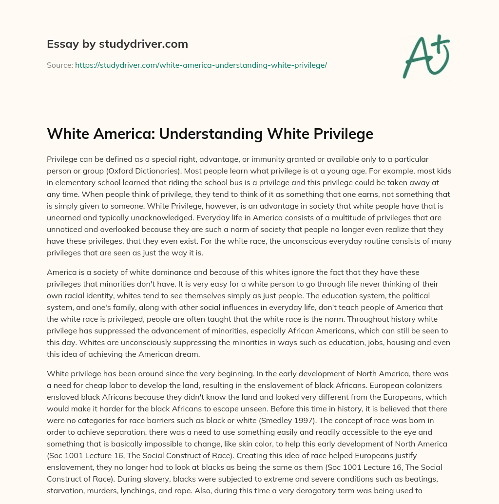 White America: Understanding White Privilege essay