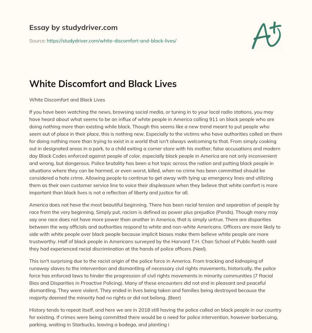 White Discomfort and Black Lives essay