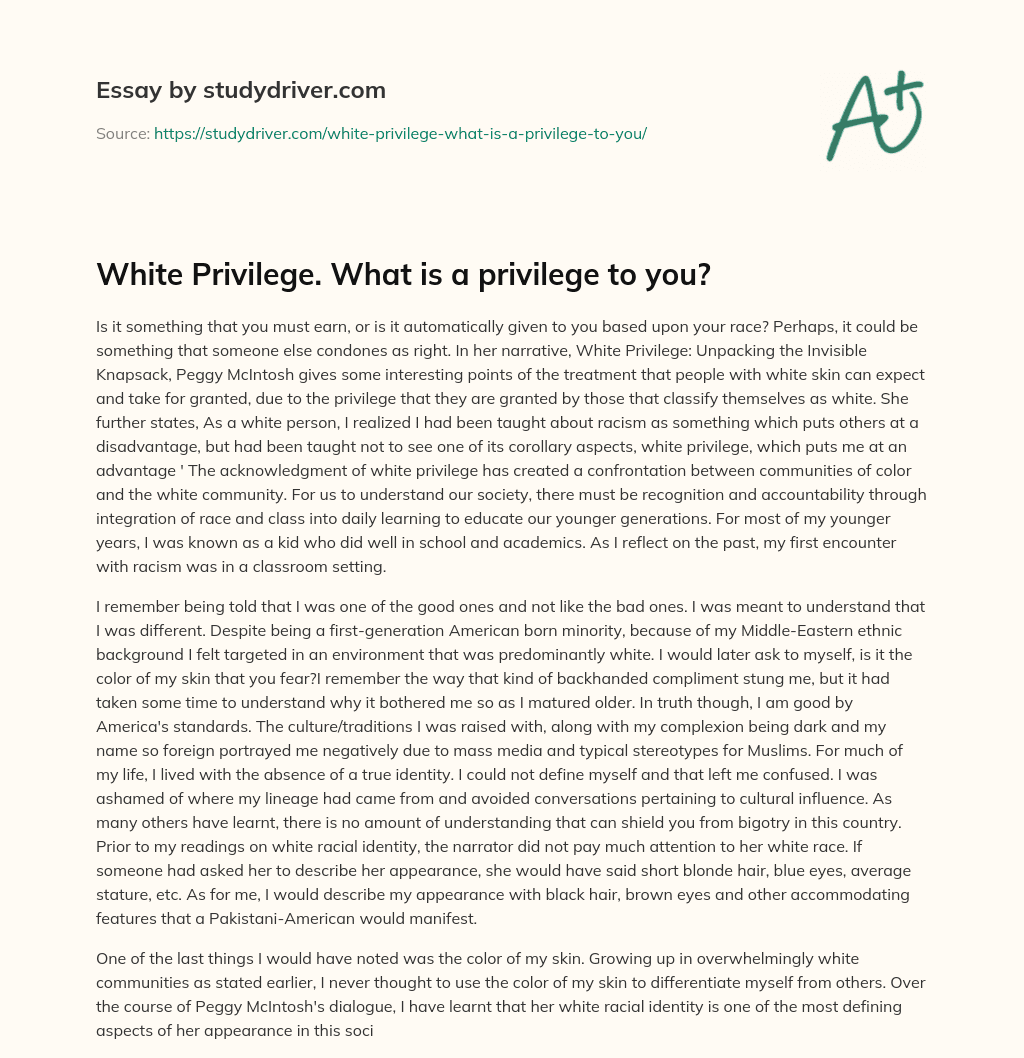 White Privilege. what is a Privilege to You? essay