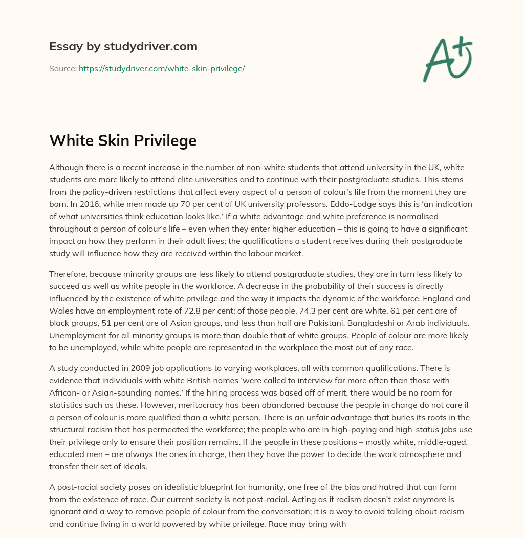 White Skin Privilege essay