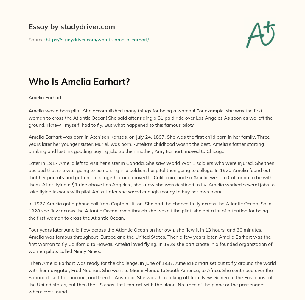 Who is Amelia Earhart? essay