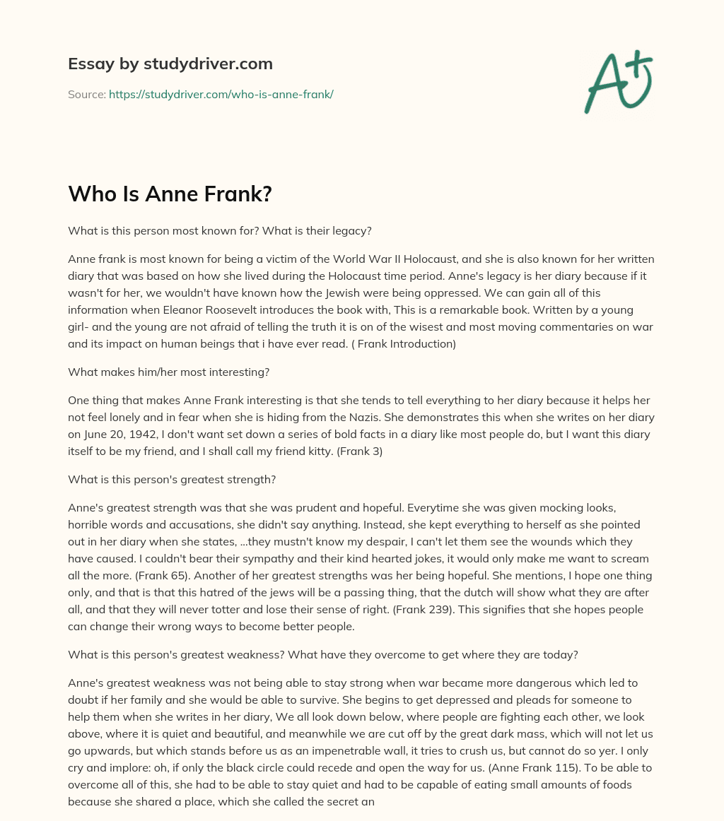 Who is Anne Frank? essay