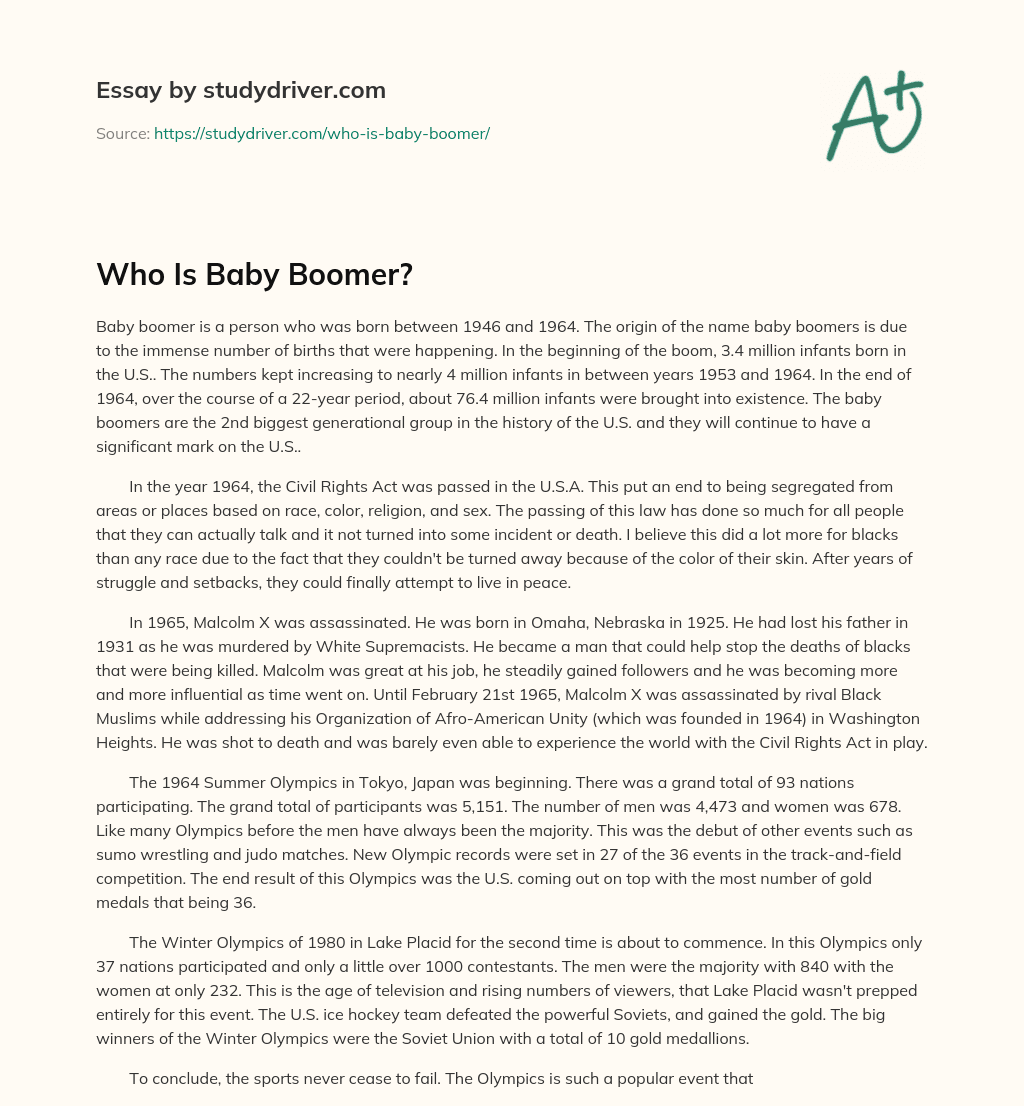 Who is Baby Boomer? essay
