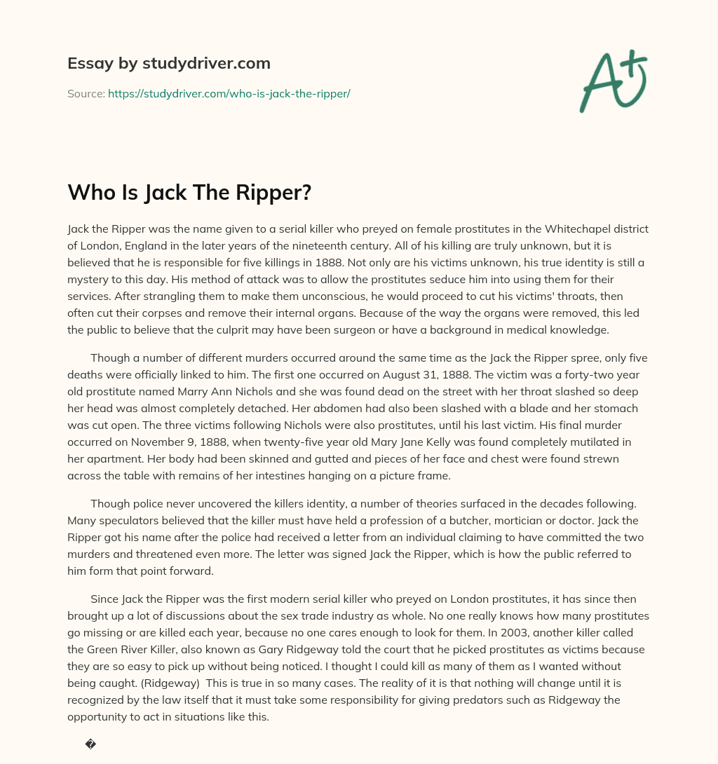 Who is Jack the Ripper? essay
