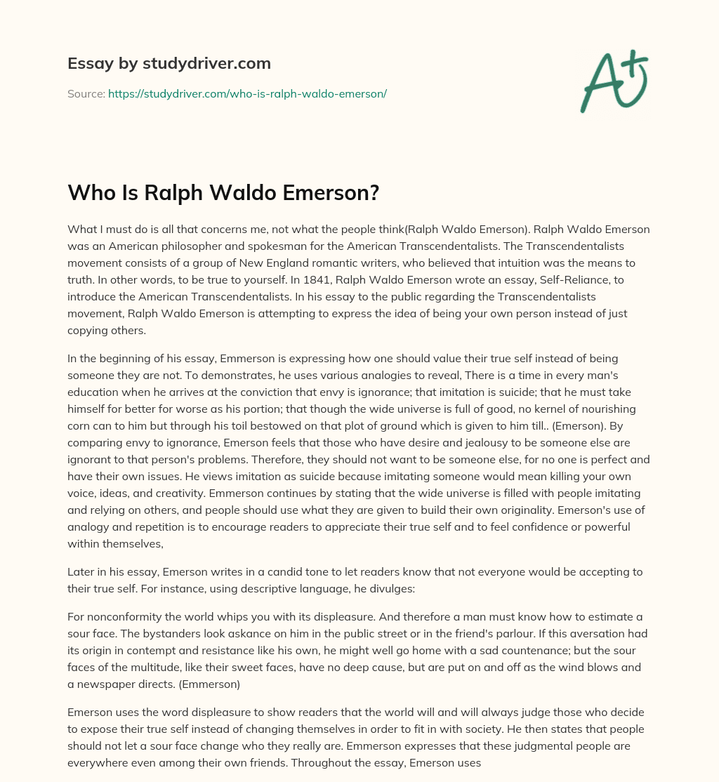 Who is Ralph Waldo Emerson? essay