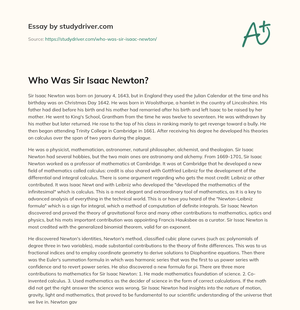 Who was Sir Isaac Newton? essay