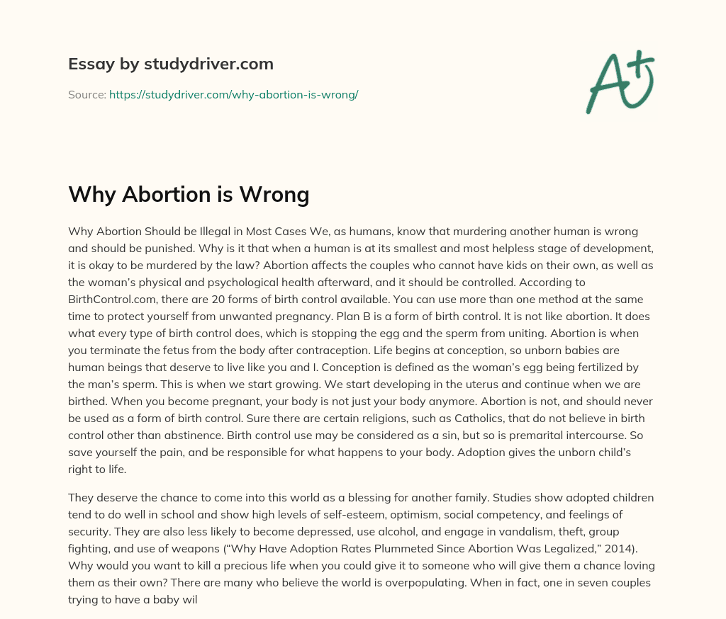 Why Abortion is Wrong essay