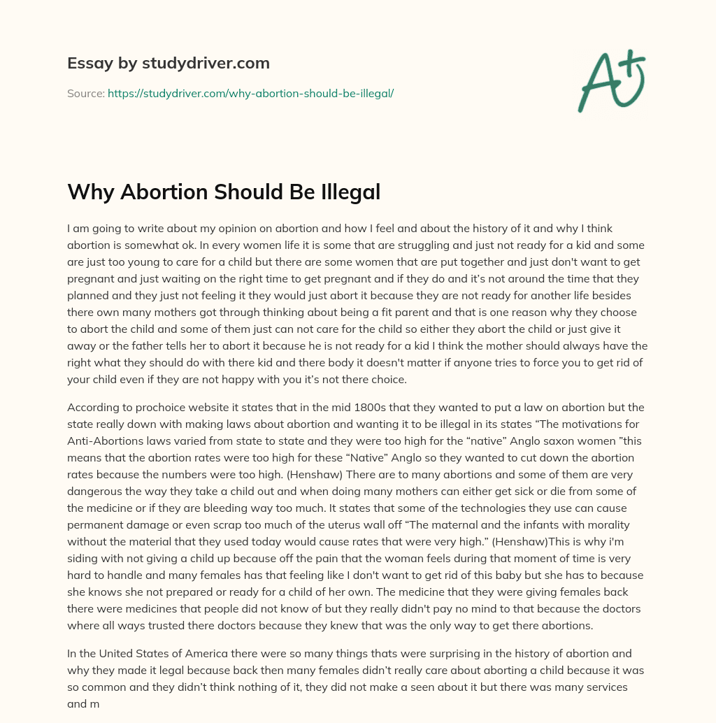 Why Abortion should be Illegal essay