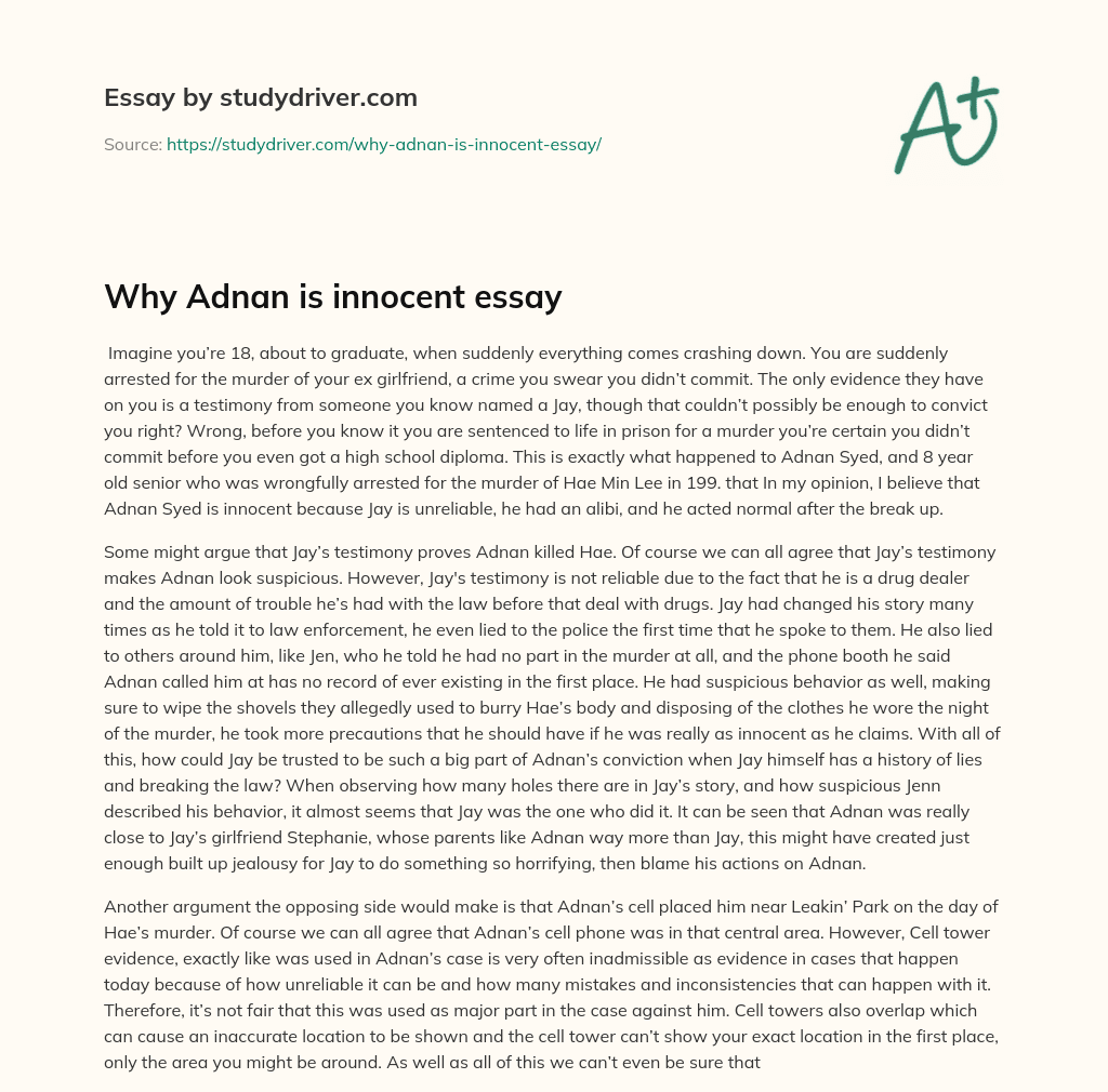 Why Adnan is Innocent Essay essay