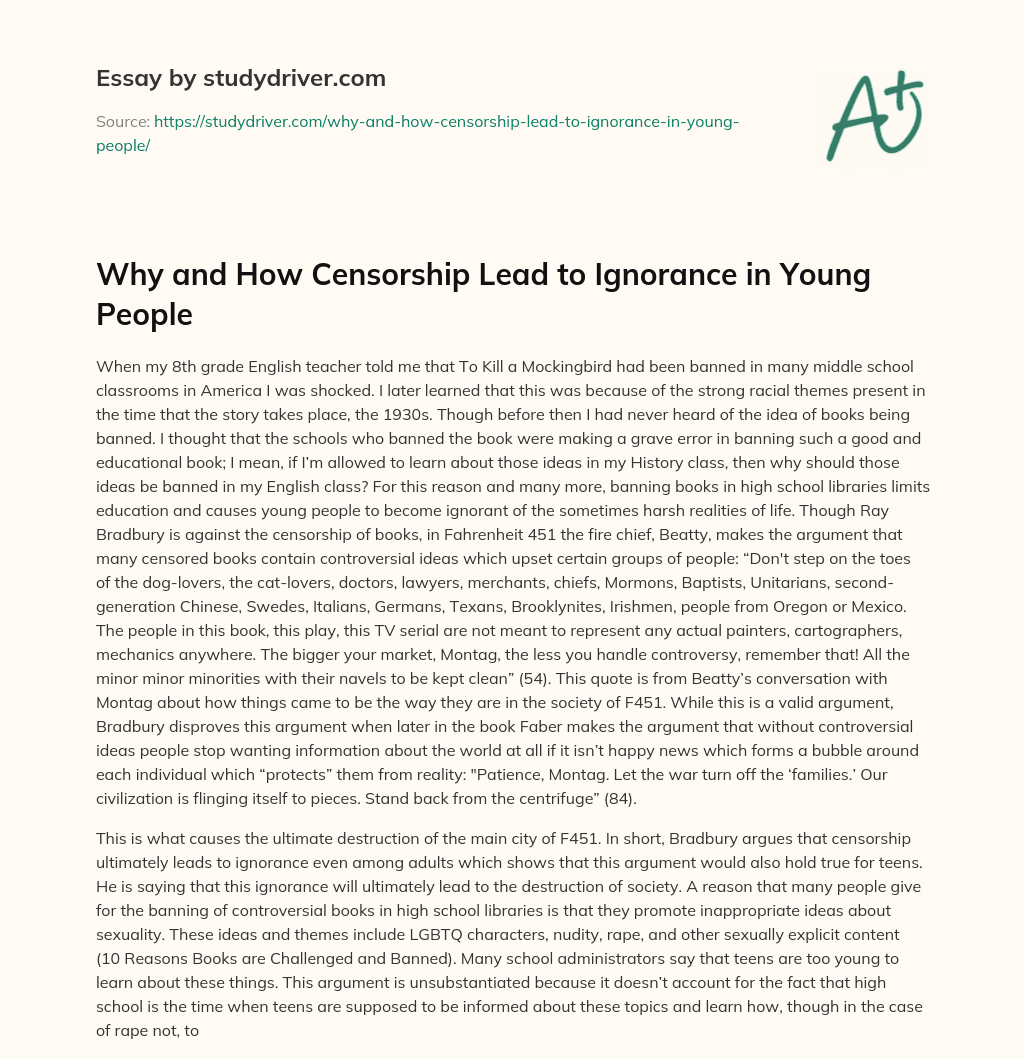 Why and how Censorship Lead to Ignorance in Young People essay