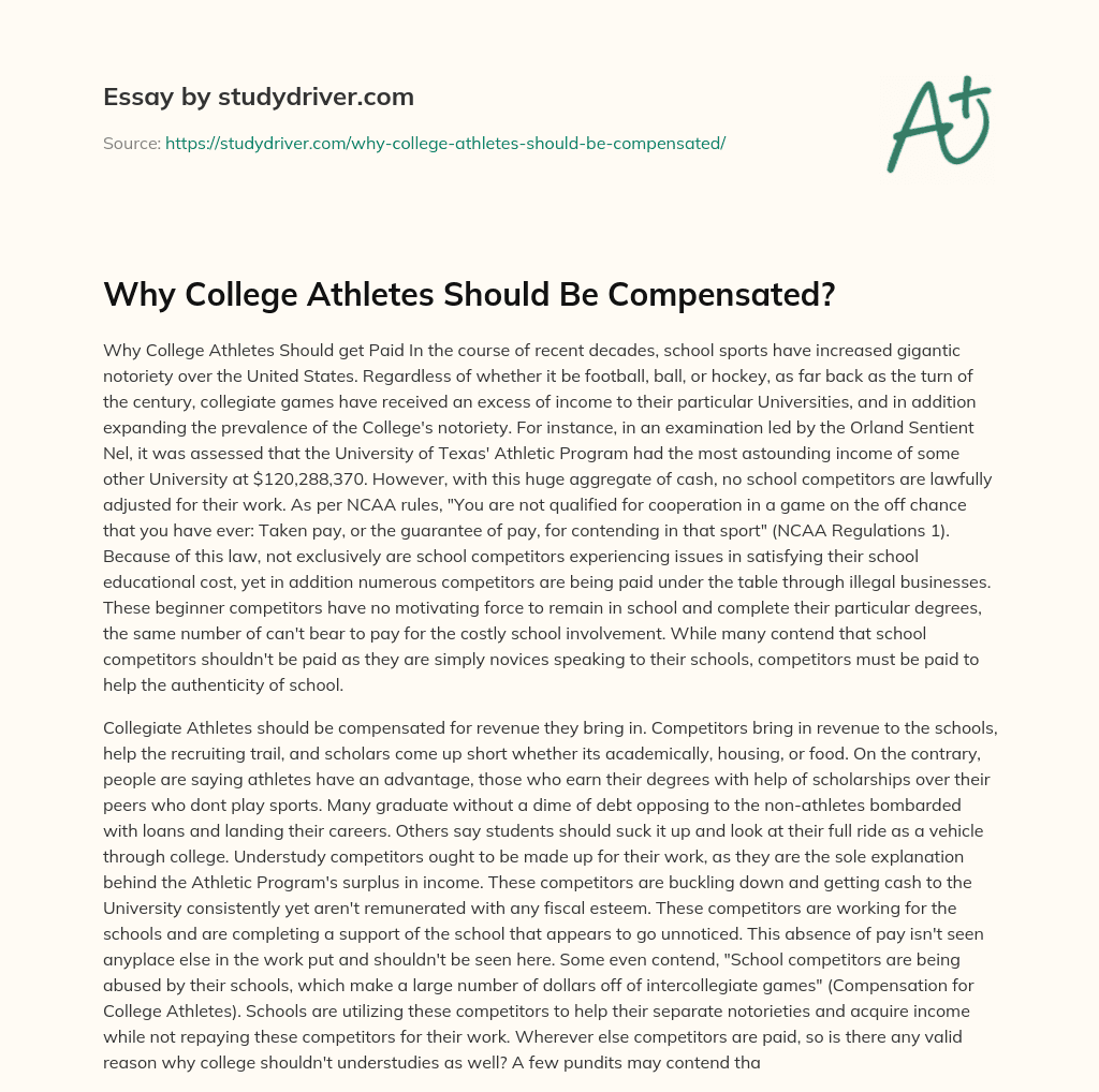 Why College Athletes should be Compensated? essay