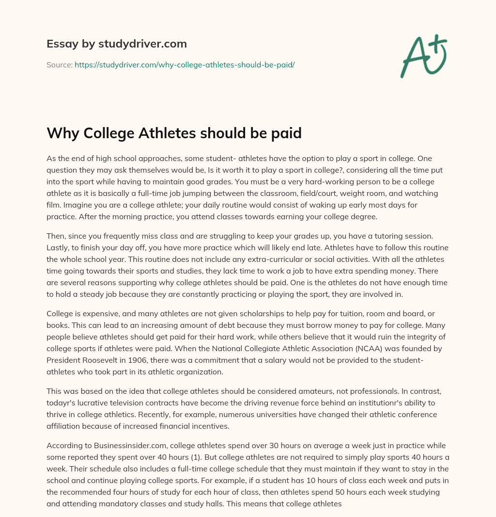 thesis on why college athletes should get paid
