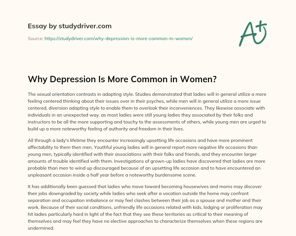 Why Depression is more Common in Women? essay