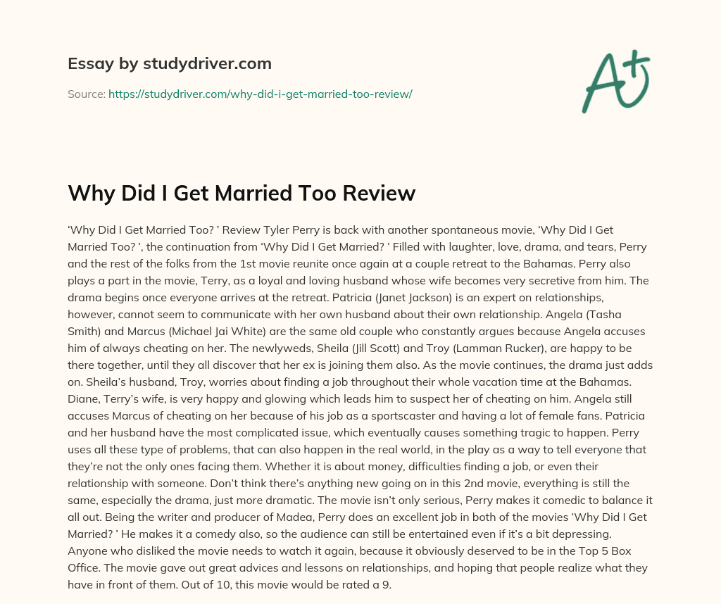Why did i Get Married too Review essay
