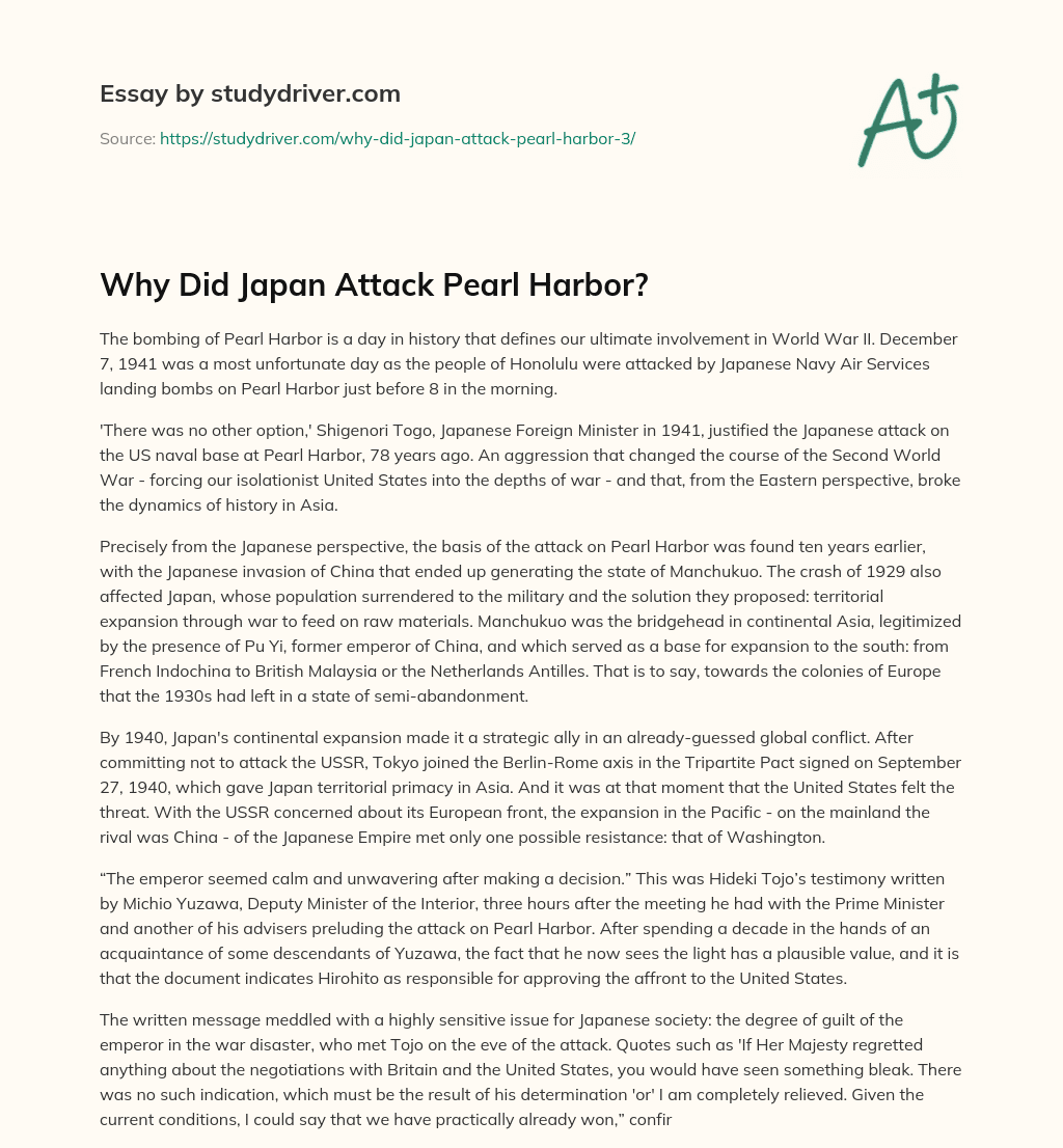 Why did Japan Attack Pearl Harbor? essay