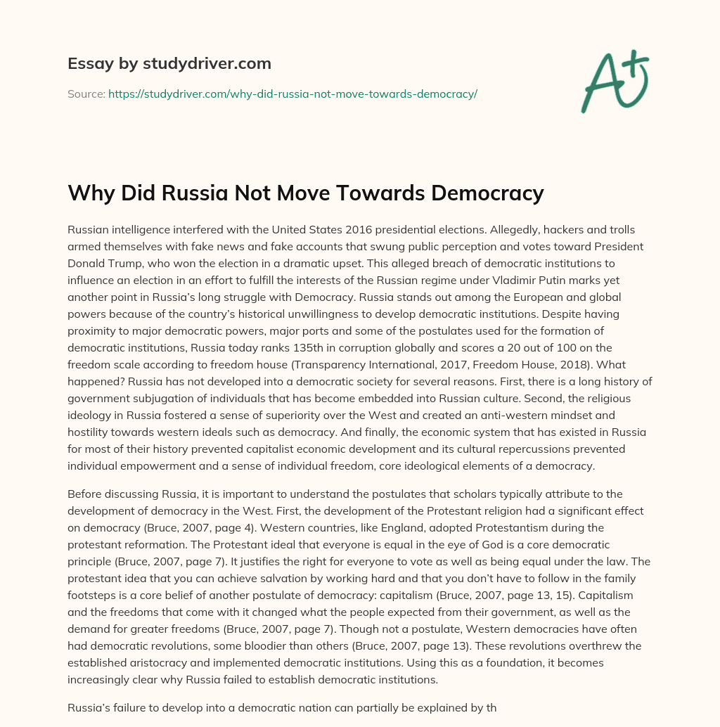 Why did Russia not Move Towards Democracy essay