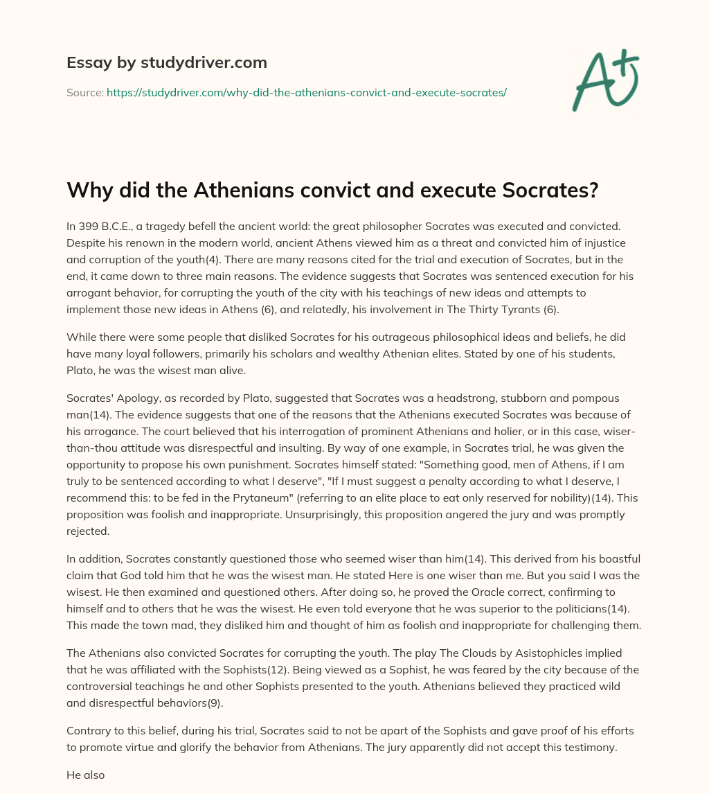 Why did the Athenians Convict and Execute Socrates? essay