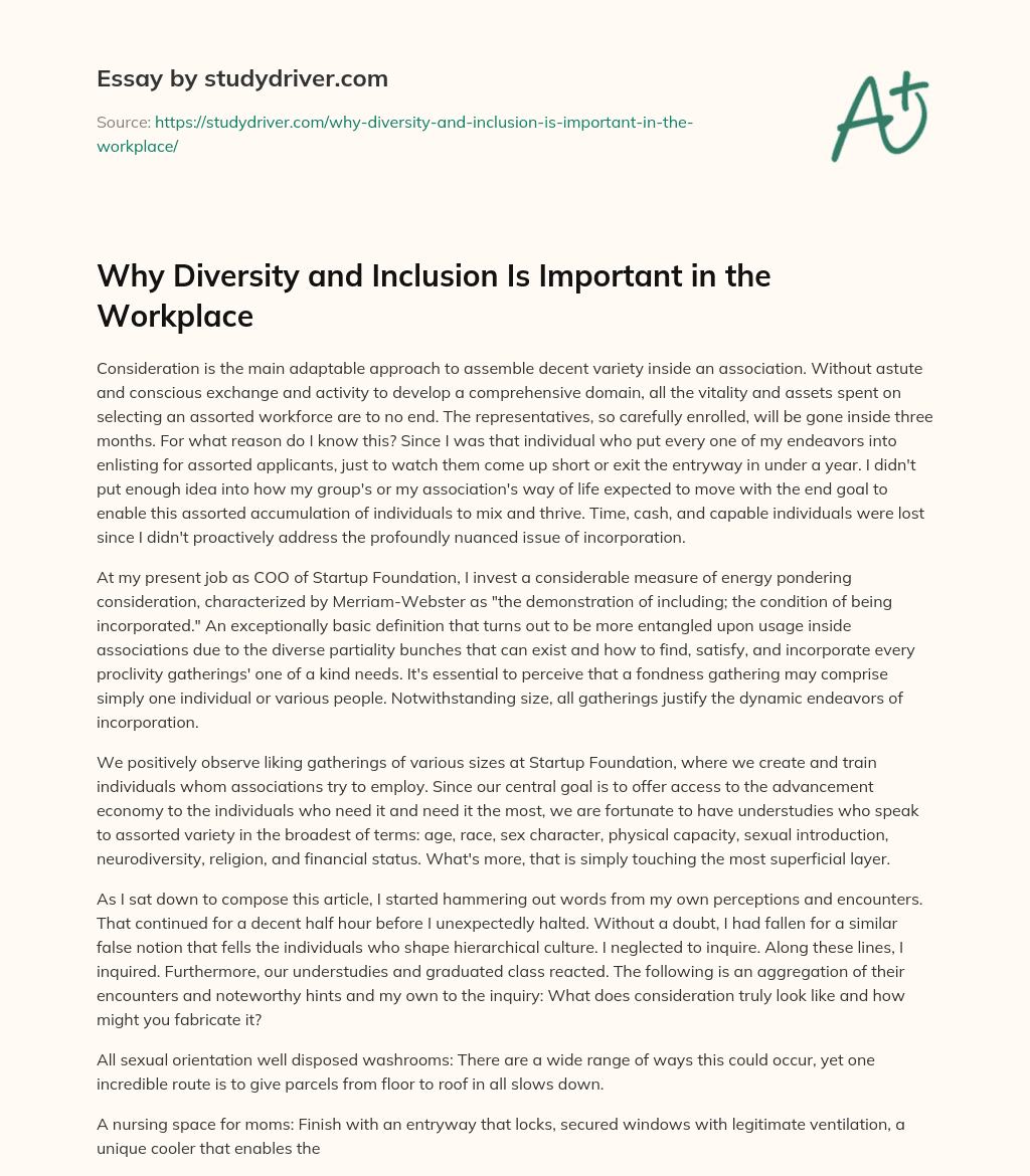 Why Diversity and Inclusion is Important in the Workplace essay