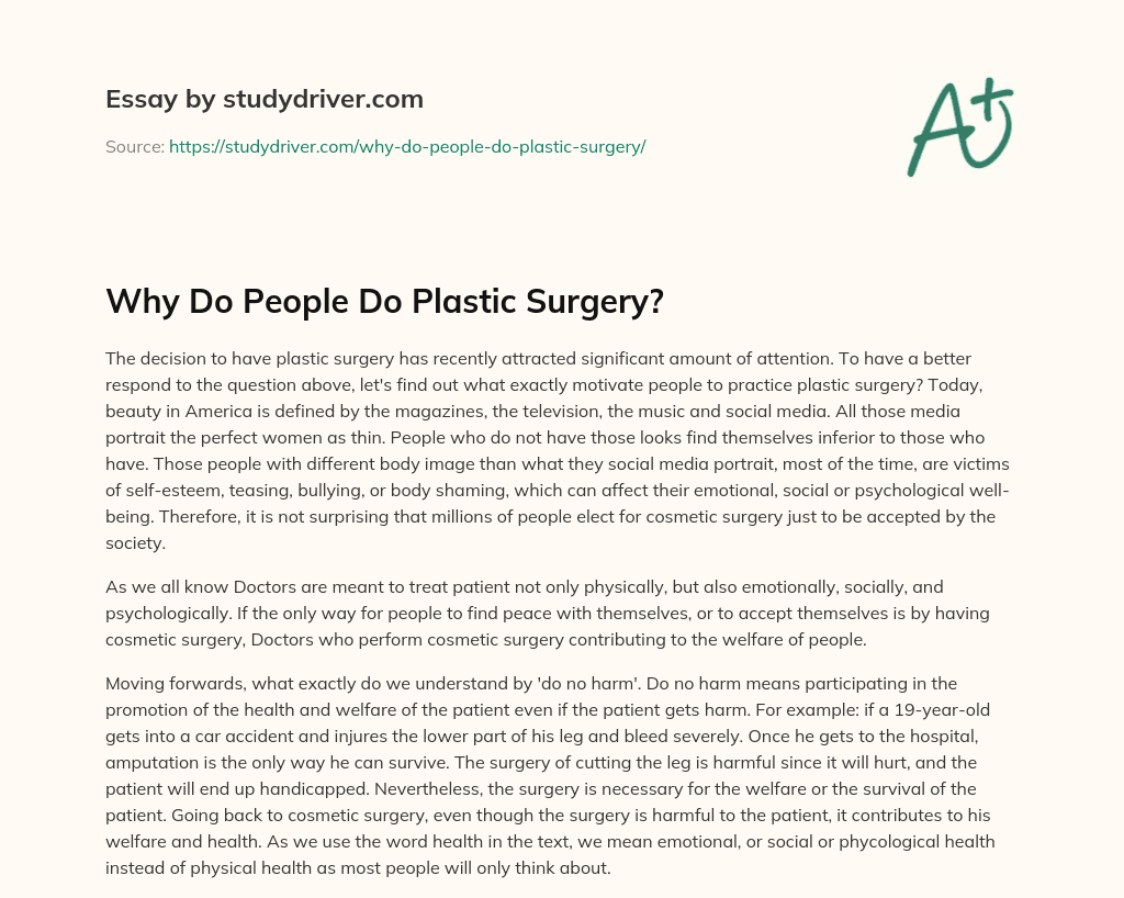 Why do People do Plastic Surgery? essay