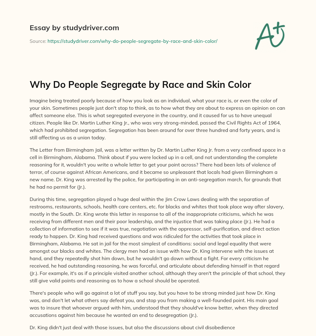 Why do People Segregate by Race and Skin Color essay