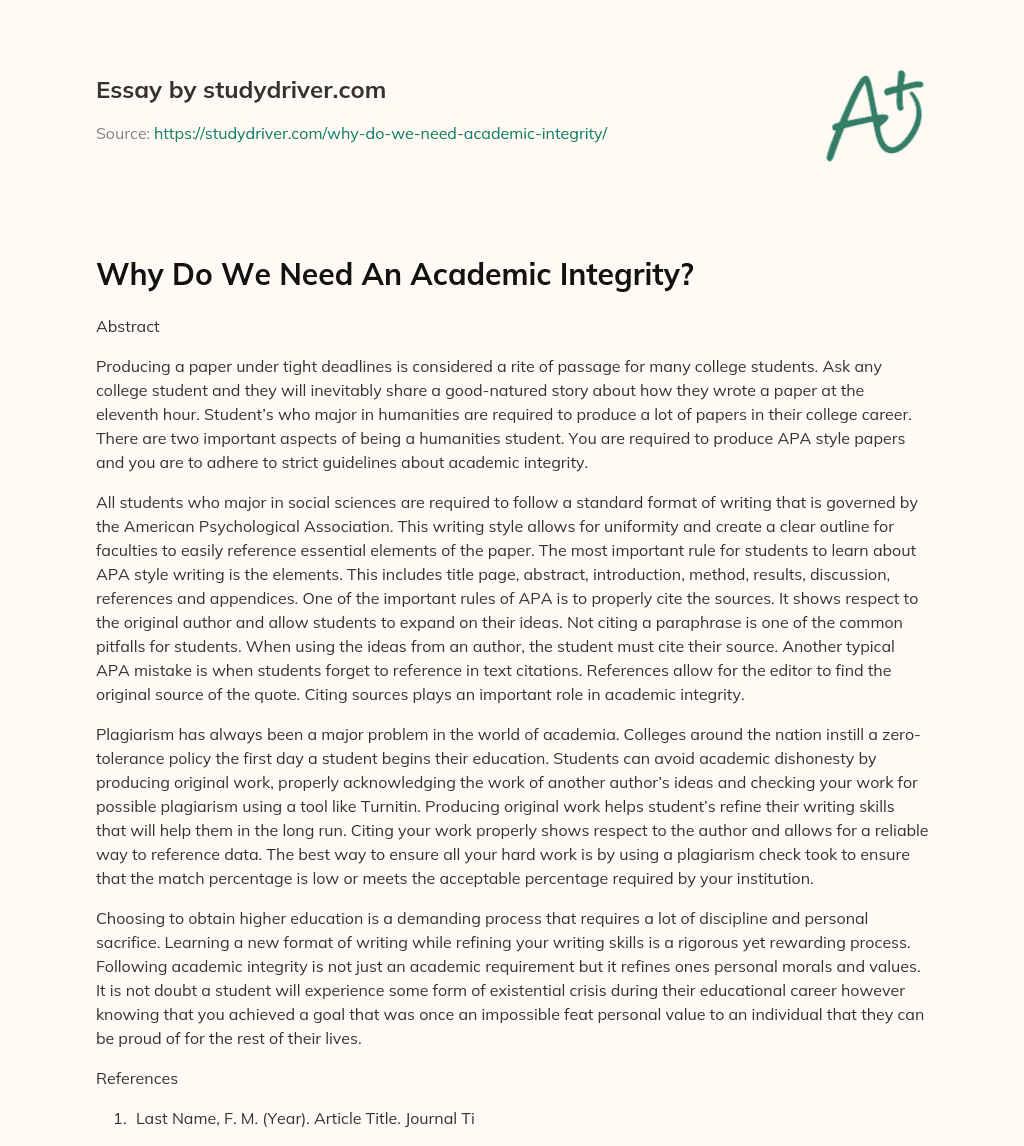 Why do we Need an Academic Integrity? essay
