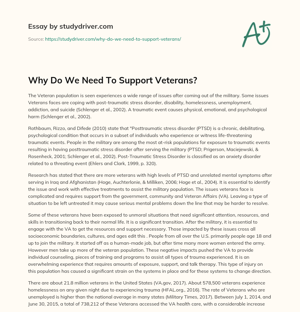 Why do we Need to Support Veterans? essay