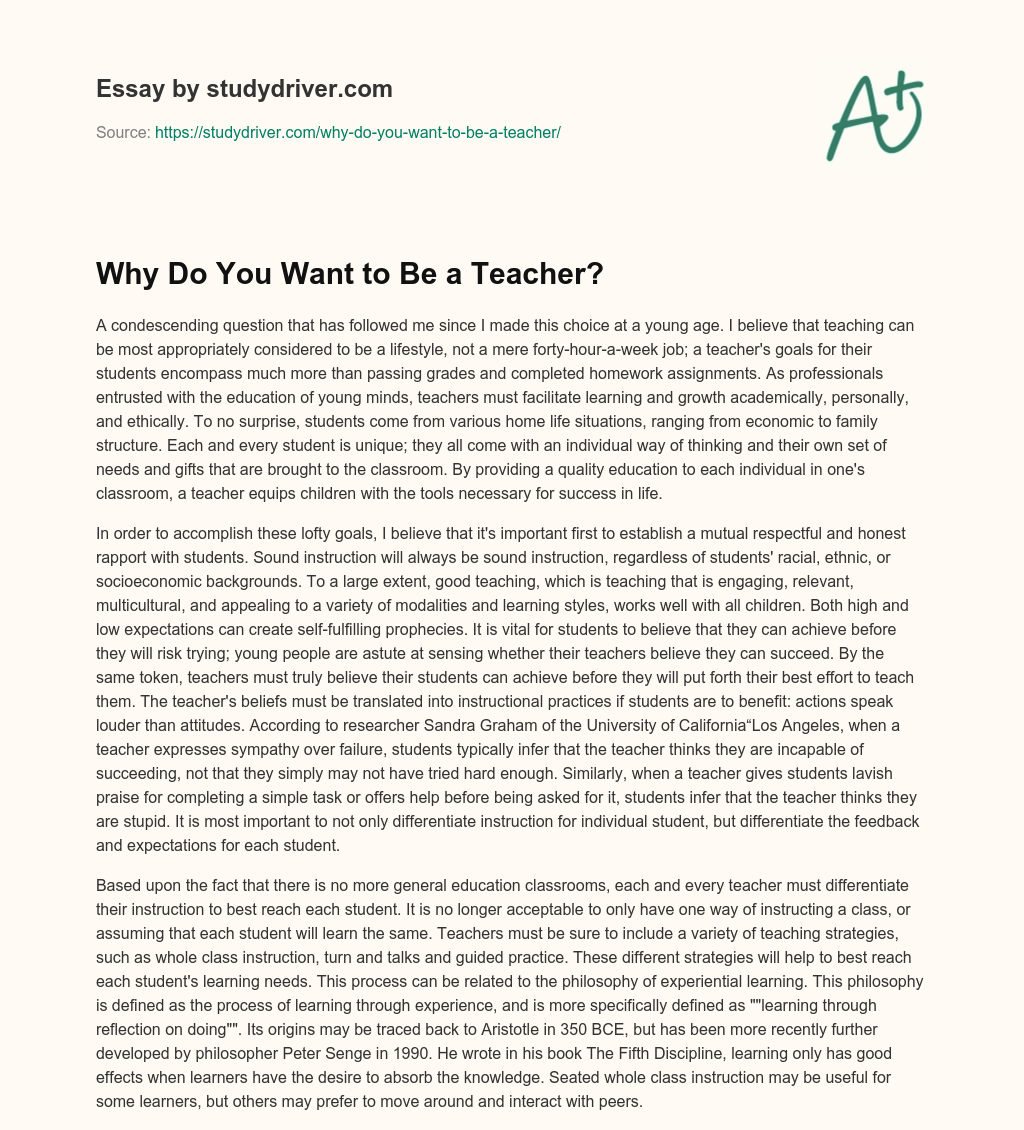 Why do you Want to be a Teacher? essay