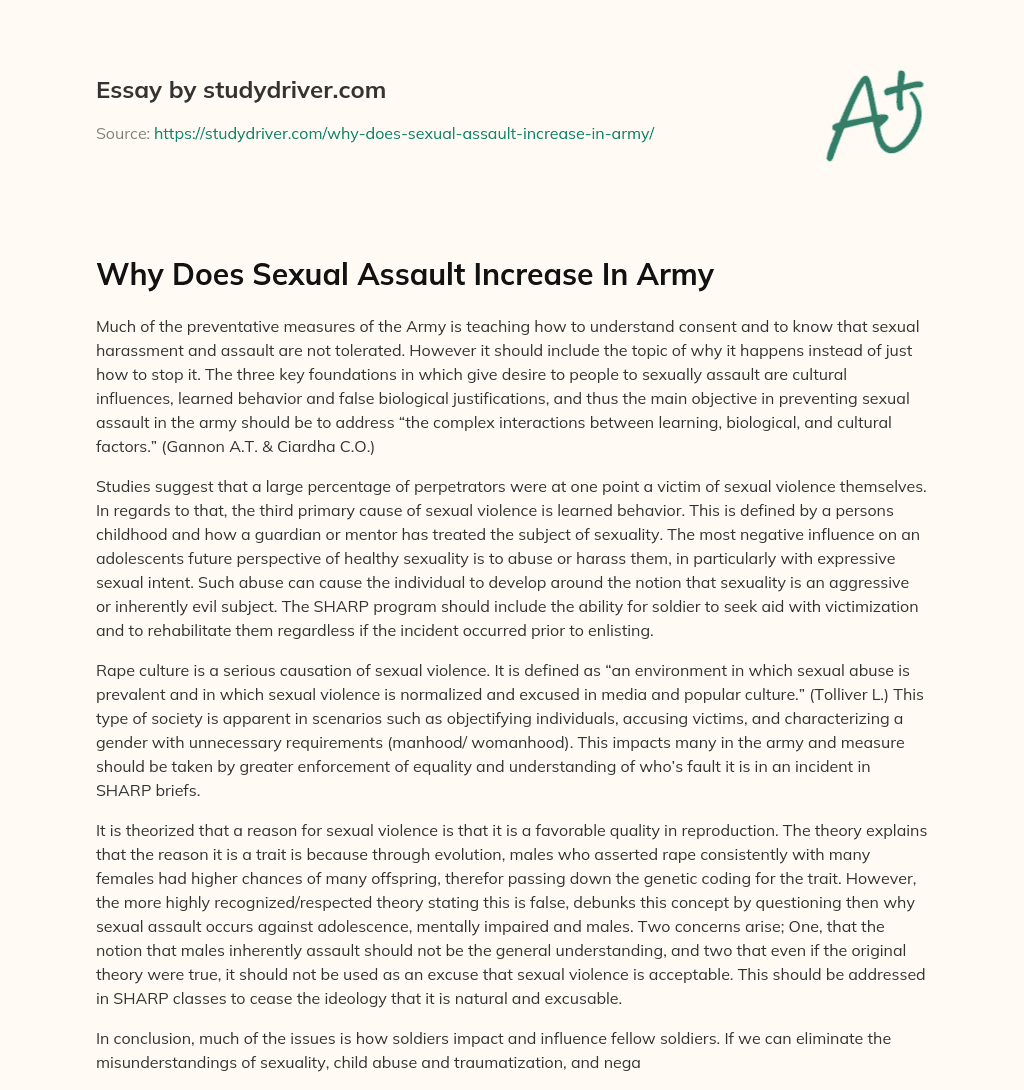 Why does Sexual Assault Increase in Army essay