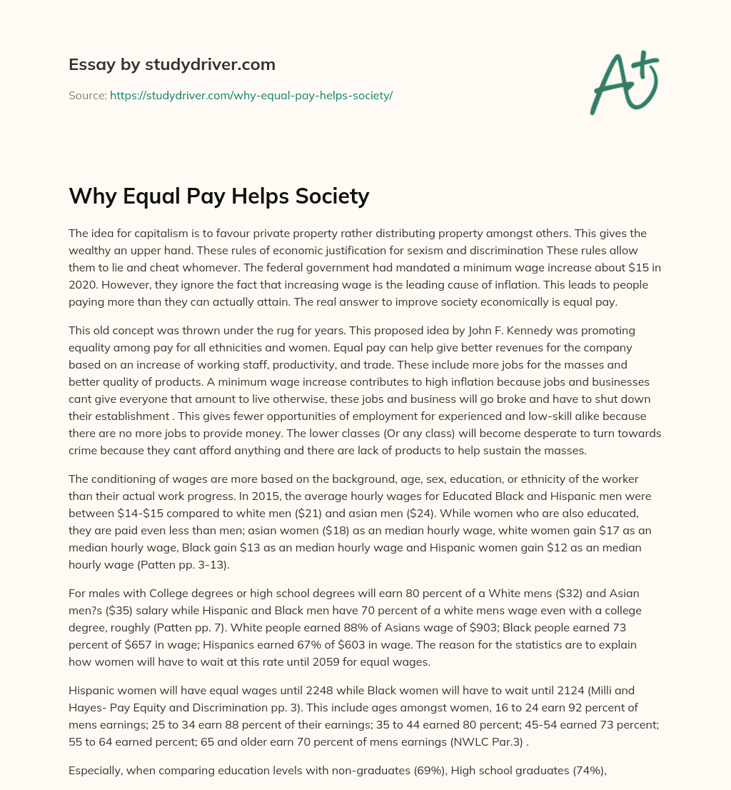 Why Equal Pay Helps Society essay