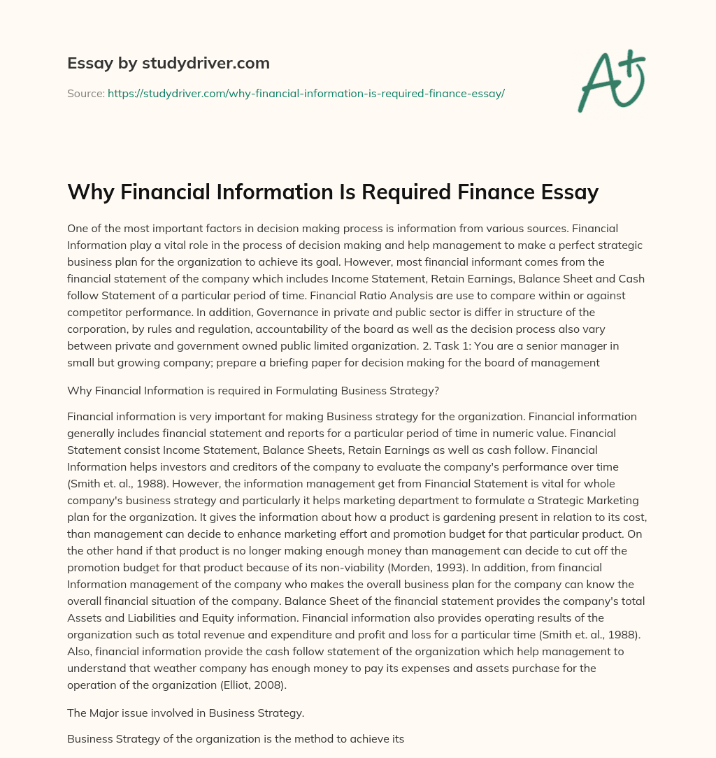 Why Financial Information is Required Finance Essay essay