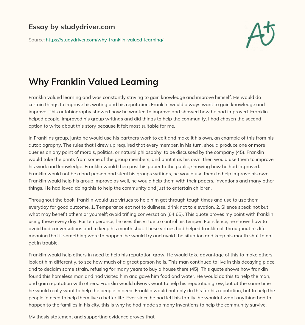 Why Franklin Valued Learning essay