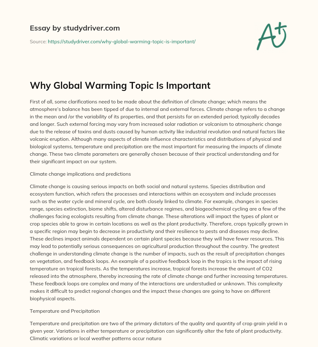 Why Global Warming Topic is Important essay