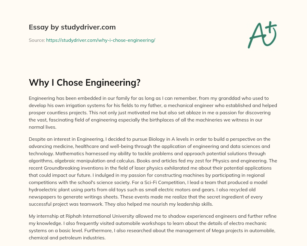 Why i Chose Engineering? essay