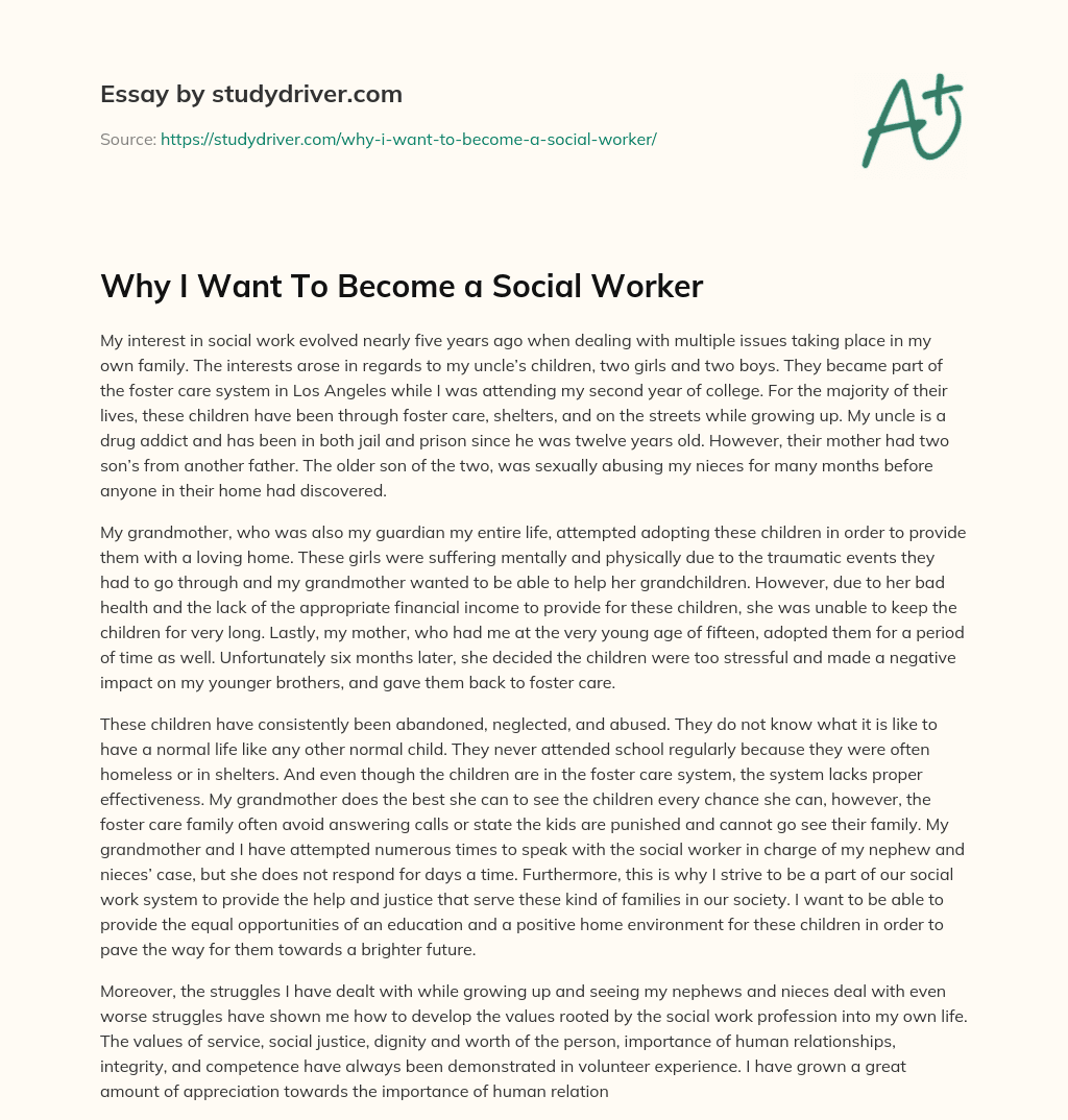 social worker experience essay