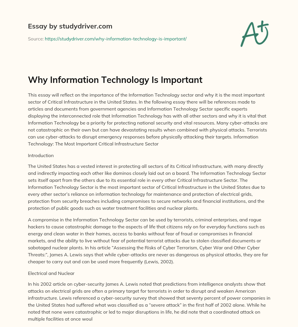 Why Information Technology is Important essay