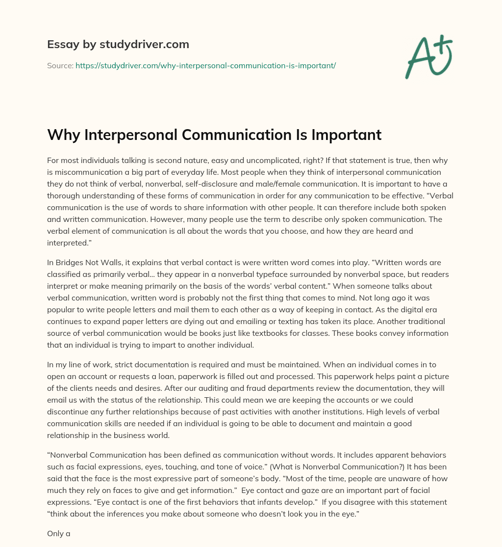 Why Interpersonal Communication is Important essay