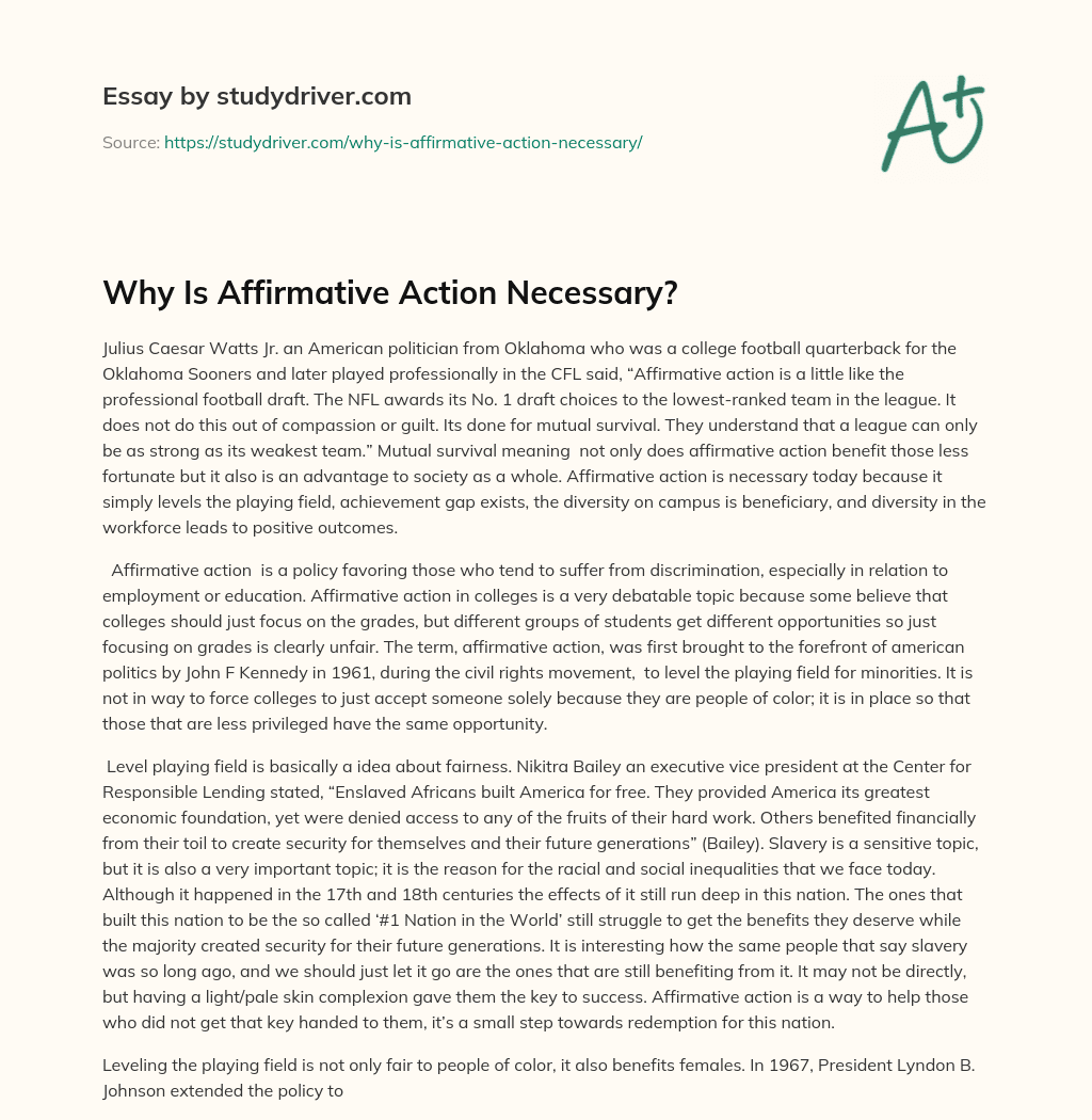 Why is Affirmative Action Necessary? essay