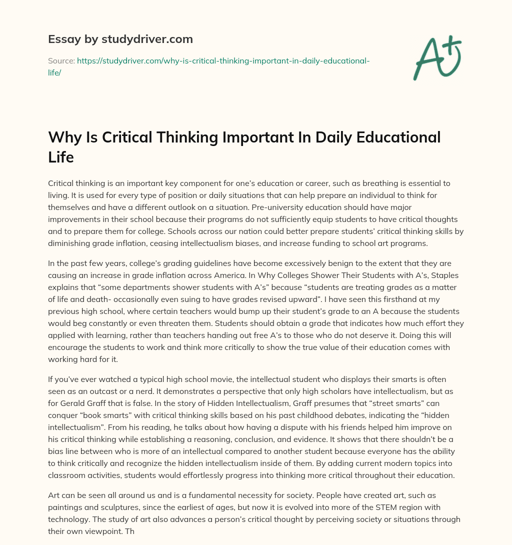 Why is Critical Thinking Important in Daily Educational Life essay