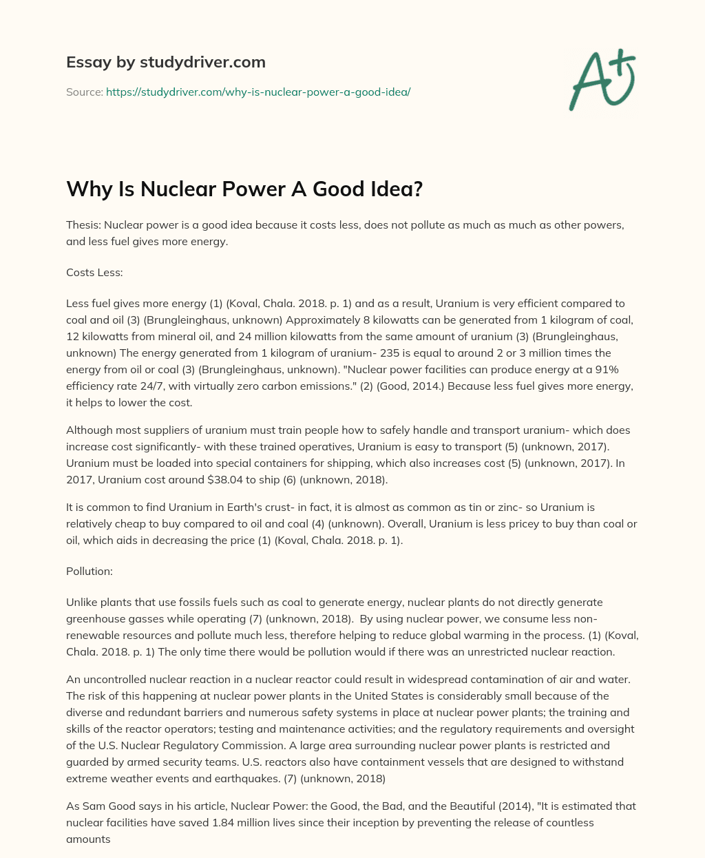 Why is Nuclear Power a Good Idea? essay