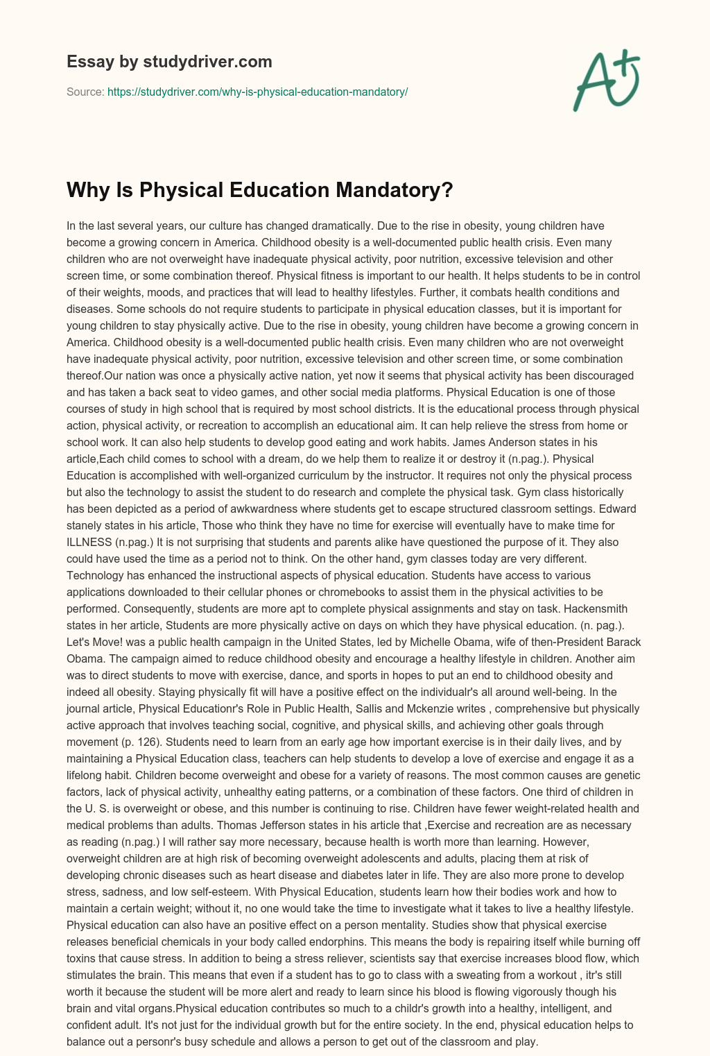Why is Physical Education Mandatory? essay