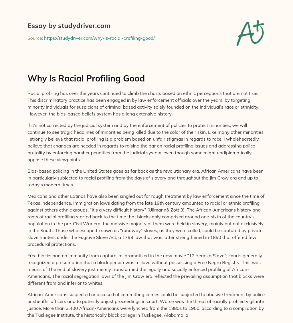 Why is Racial Profiling Good essay