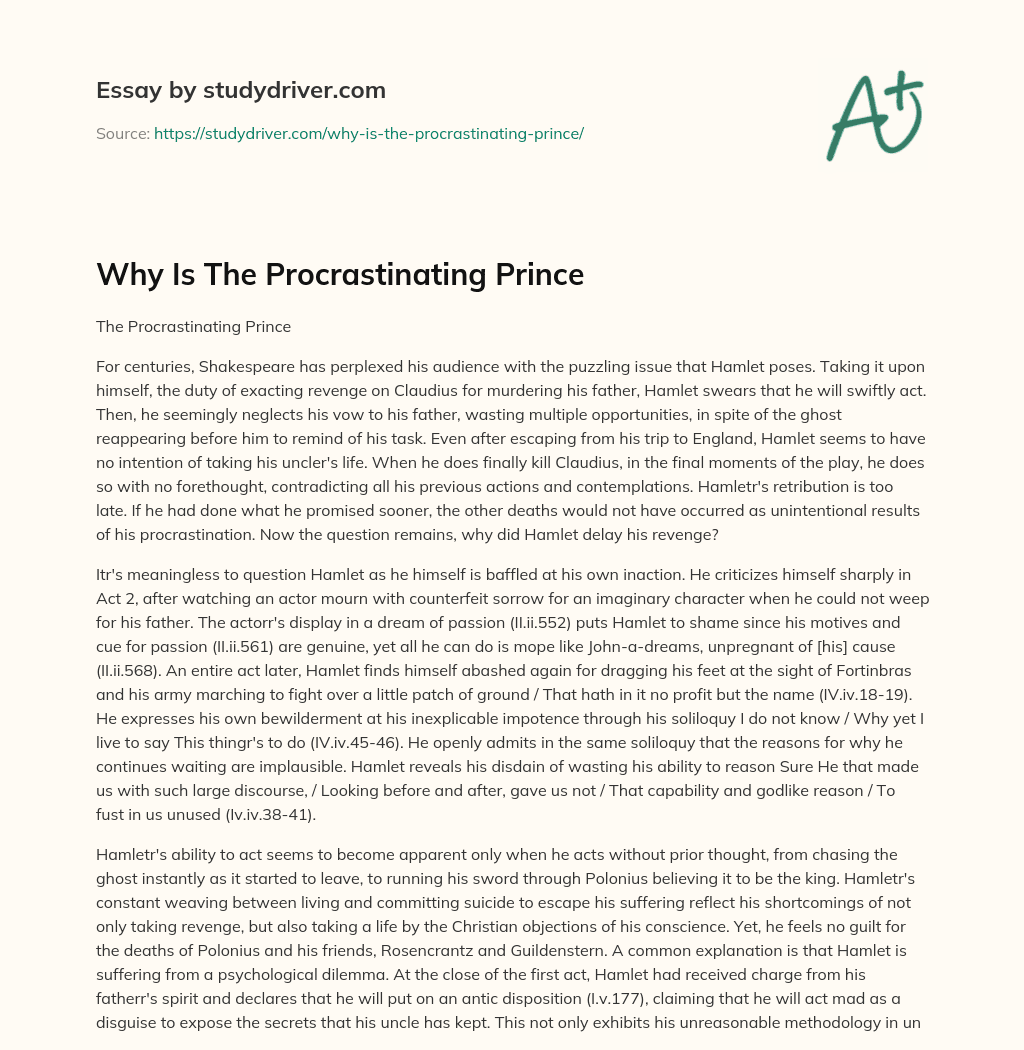 Why is the Procrastinating Prince essay