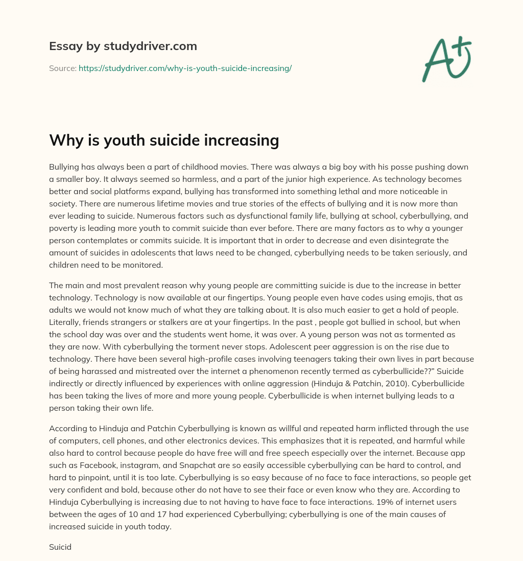 Why is Youth Suicide Increasing essay