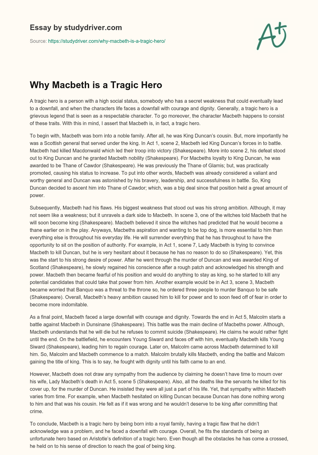 Why Macbeth is a Tragic Hero essay