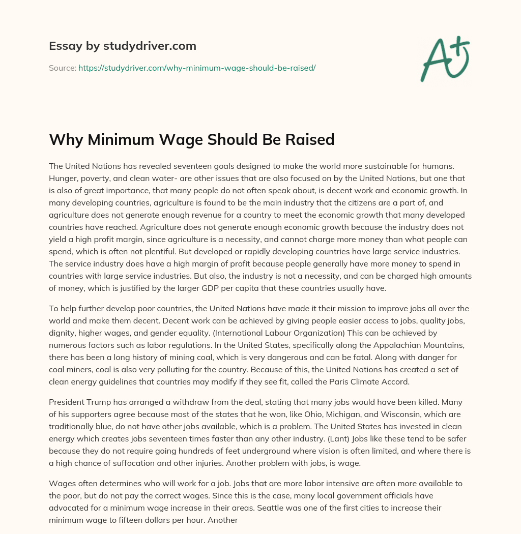 Why Minimum Wage should be Raised essay