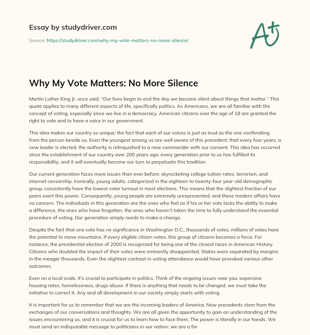 Why my Vote Matters: no more Silence essay